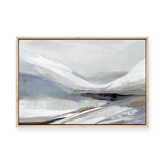 Muted Mountains Under Misty Sky | Framed Canvas